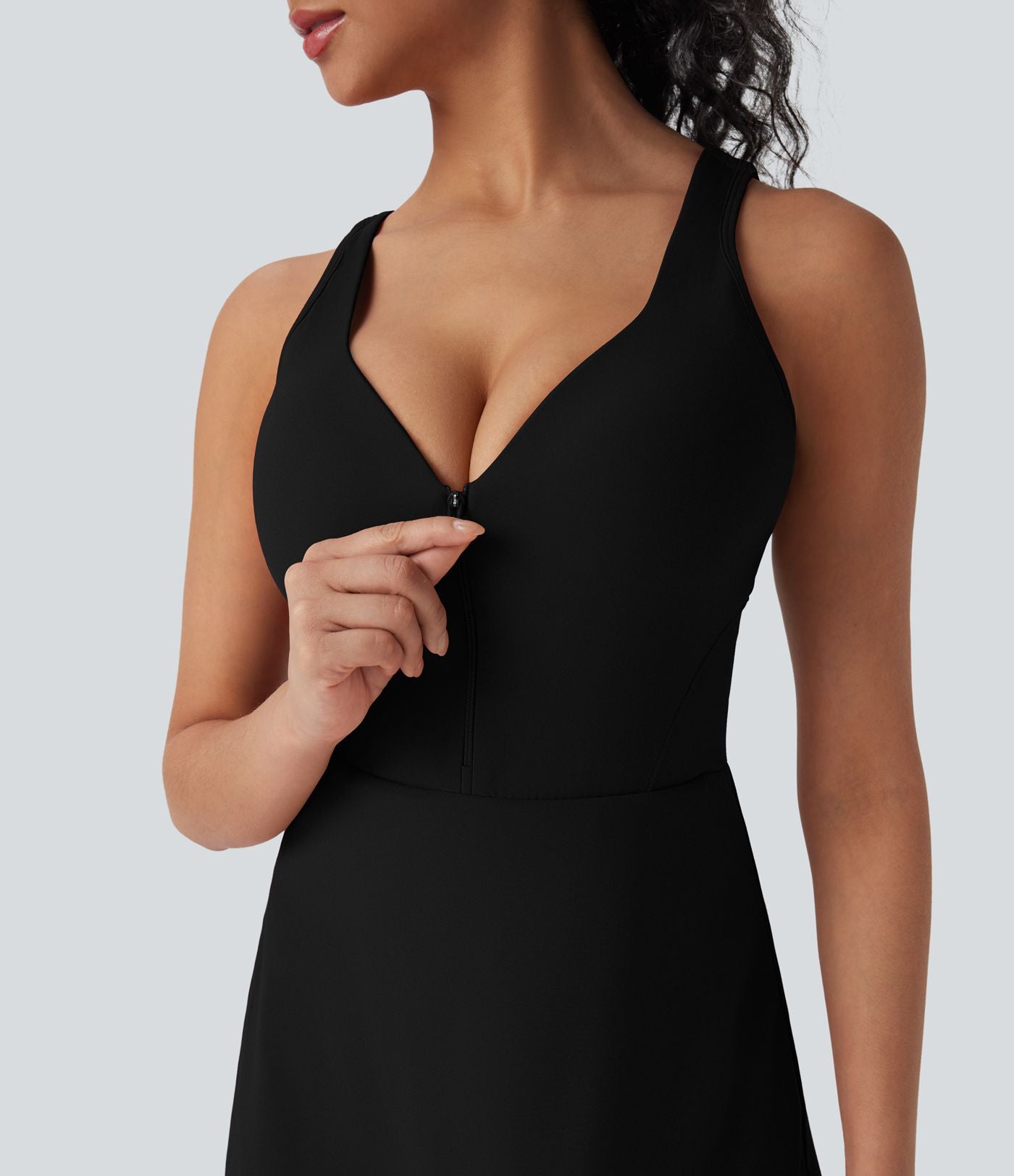 Robe de sport yoga 2-en-1 SoftlyZero™ Plush push-up coques moulées fermeture éclair avec poches édition Easy Peasy E-G