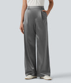 Pantalon satin taille haute esprit bureau avec poches