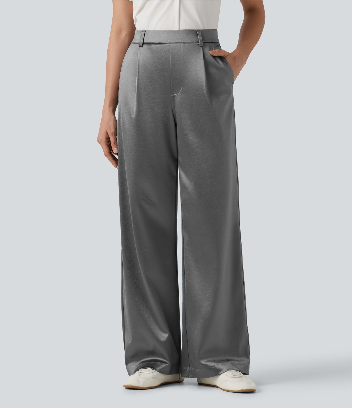 Pantalon satin taille haute esprit bureau avec poches
