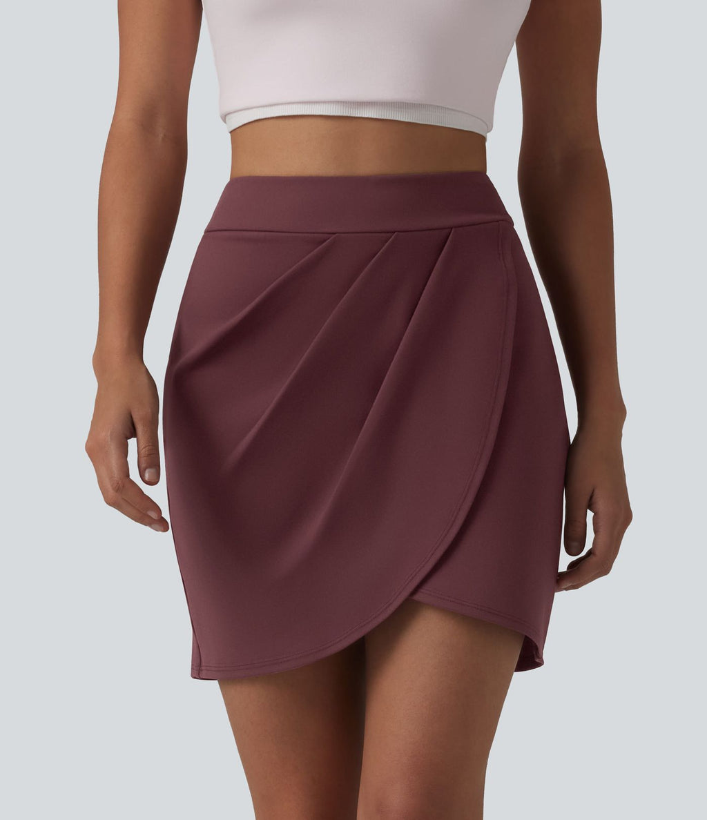 DayStretch Jupe mini casual 2-en-1 bodycon plissée croisée taille haute