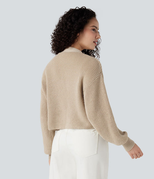 Cardigan gaufré col V manches longues