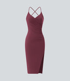 Robe moulante SoftlyZero™ Airy fendue à effet frais InstantCool, brassière intégrée, dos nu croisé à lacets, légèrement plissée pour invitée de mariage et demoiselle d'honneur