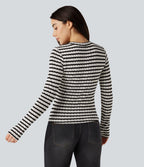 T-shirt rayé col Henley manches longues avec trous pouces