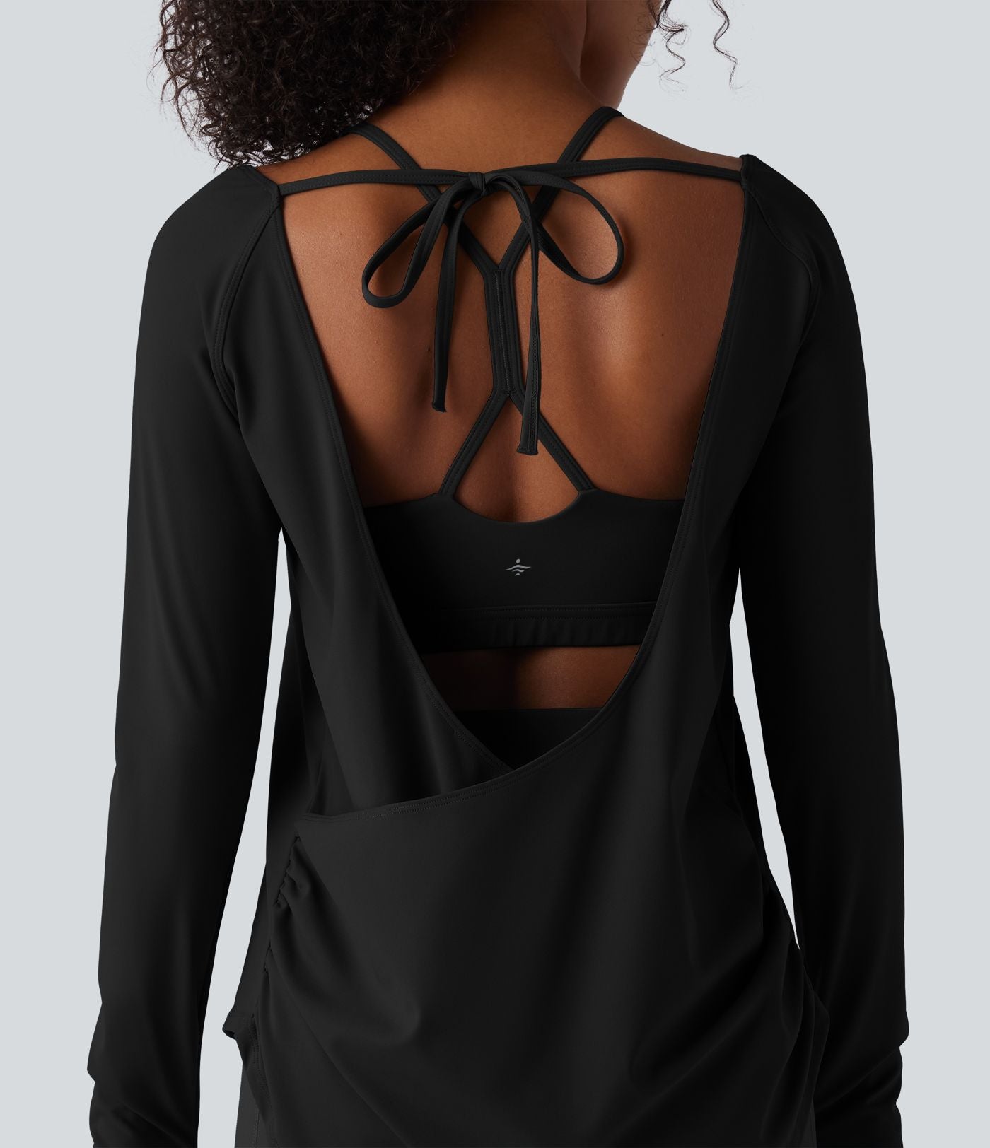 Top de sport yoga 2-en-1 SoftlyZero™ Airy dos nu croisé à manches longues avec passage de pouce, fronces et ourlet courbe - UPF50+