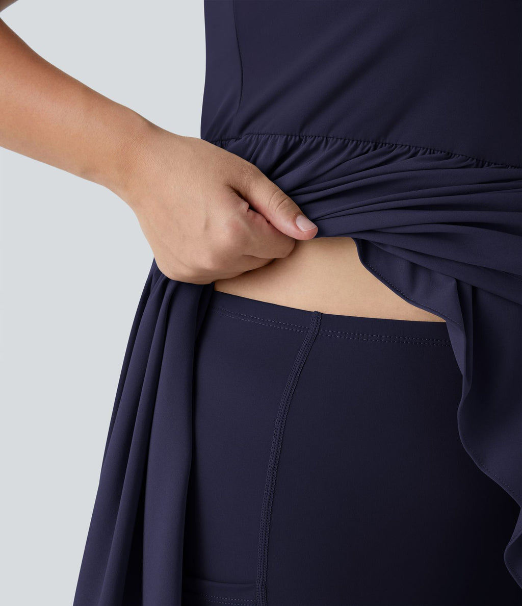 Breezeful ™ Dos Nu Asymétrique Ourlet Croisé 2 Pièces Poche Latérale Fluide Midi Séchage Rapide Casual Robe Grande Taille