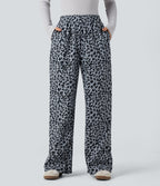Pantalon léopard ample décontracté velours côtelé imprimé taille haute avec poches
