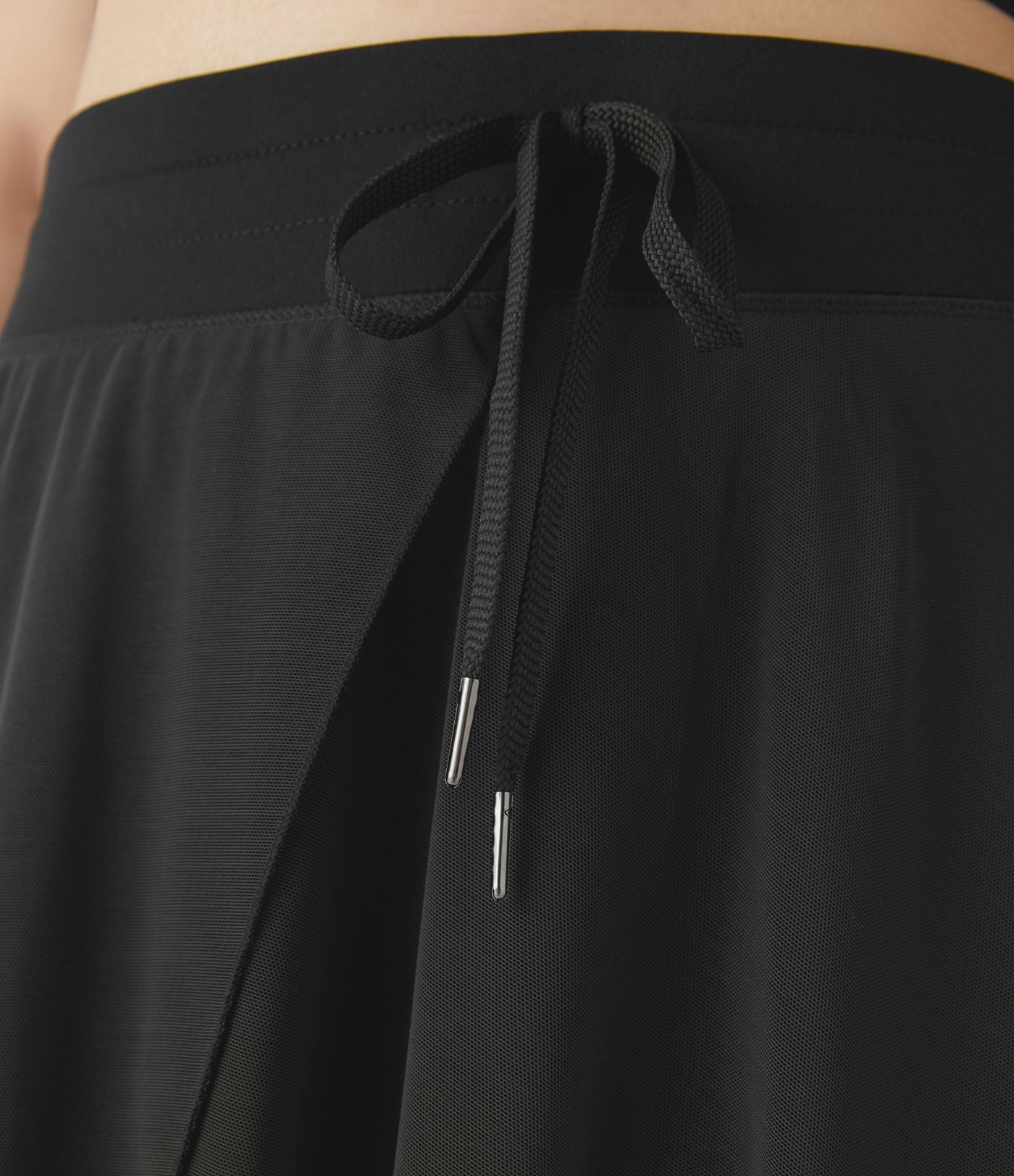 Jupe Taille Haute 2 En 1 En Maille Contrastée Avec Cordon De Serrage Et Poche Latérale Fluide Evasée Casual Grande Taille
