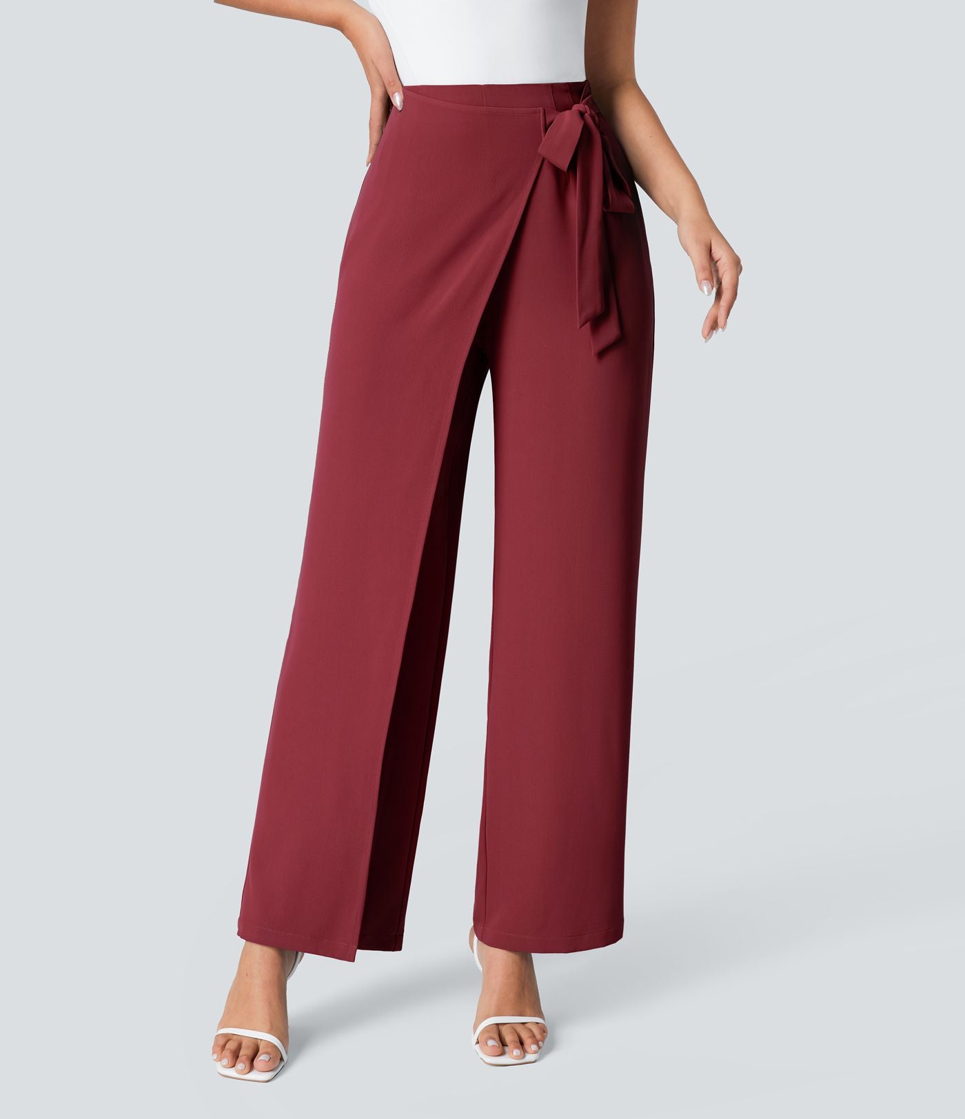Pantalon Tailleur Large Fluide Taille Haute Fermeture Éclair Invisible