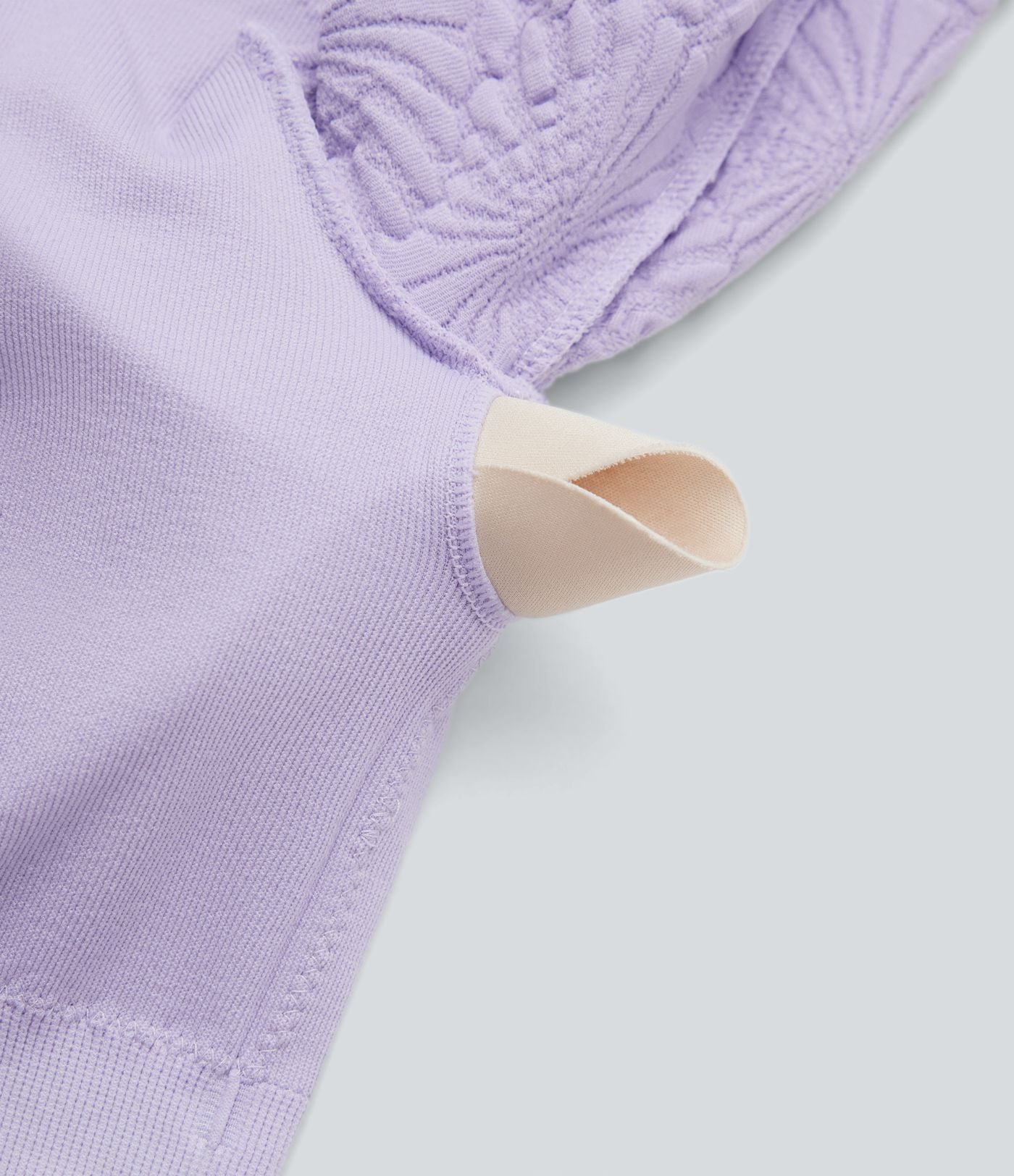 Haut de sport yoga court ajusté jacquard à manches longues sans couture OneForm Seamless Flow