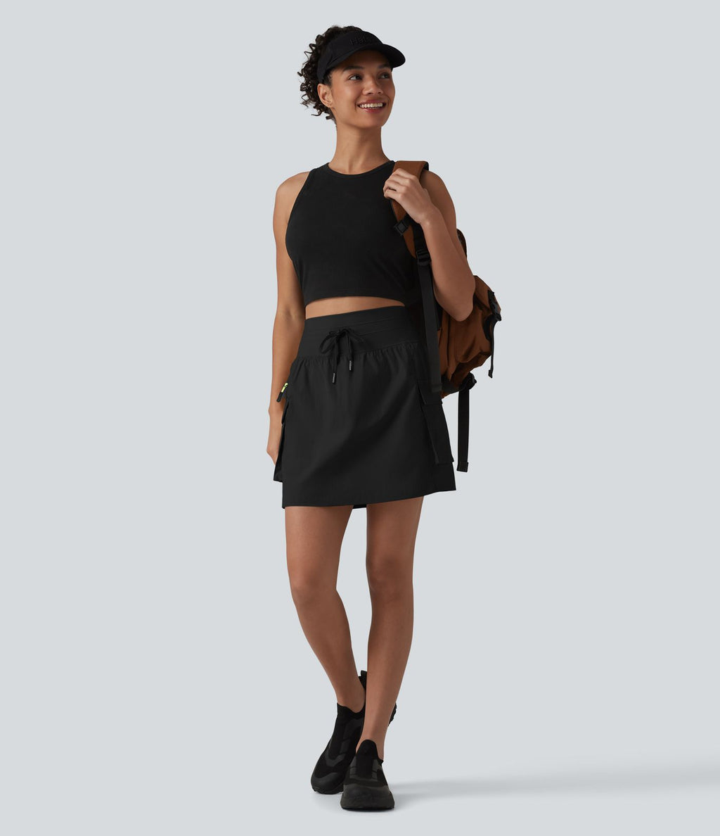 Jupe mini de randonnée 2 en 1 taille haute avec cordon de serrage et poches
