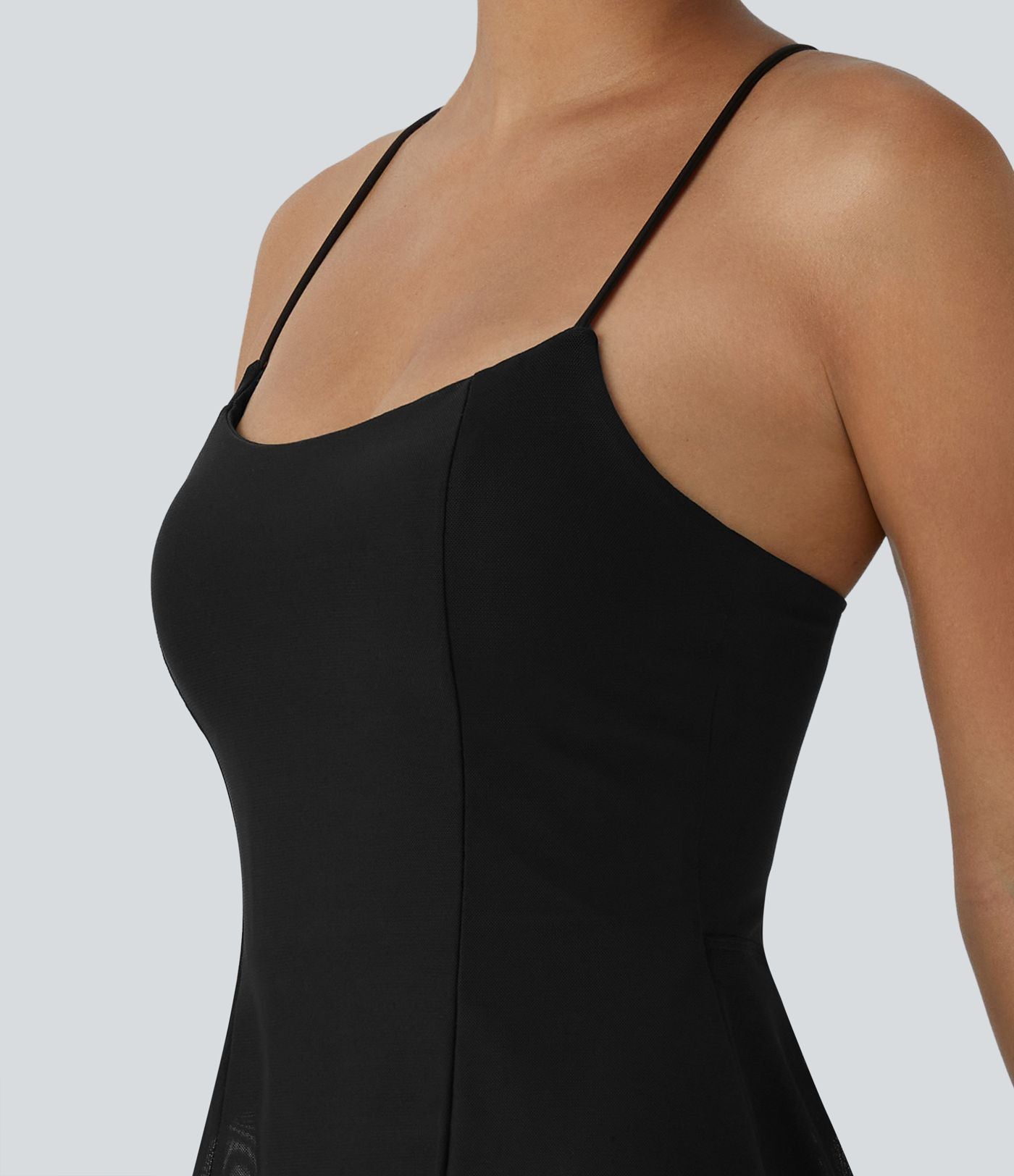 Robe de sport danse mini 2-en-1 laçage asymétrique résille contrastante fluide avec poche A-D