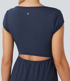 Combinaison de yoga Softlyzero™ Airy Cool Touch à col cranté, manches courtes, jambes larges et poches latérales - Édition Easy Peasy