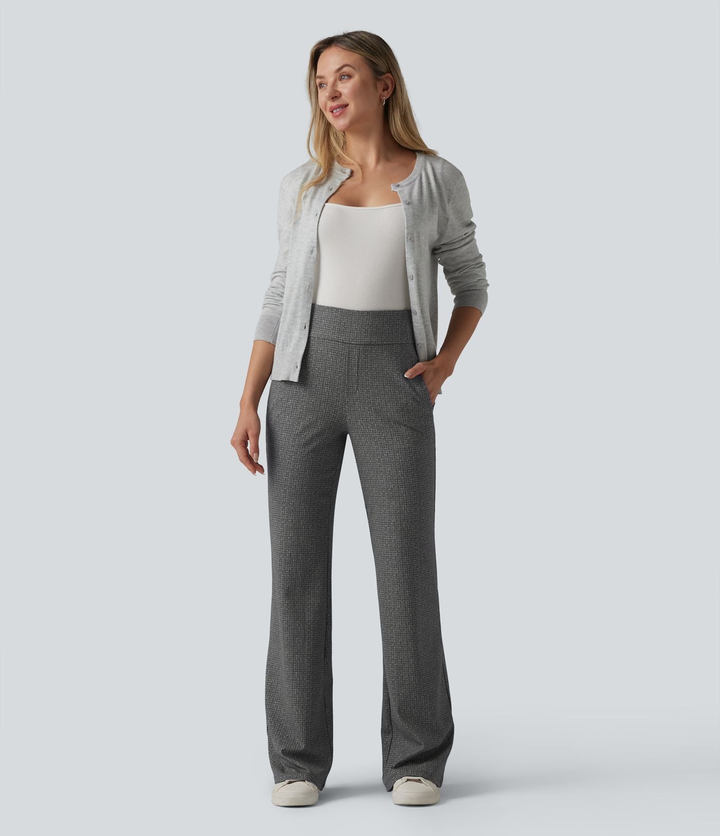 Halara Flex™ Pantalon tailleur évasé taille mi-haute à carreaux avec poches