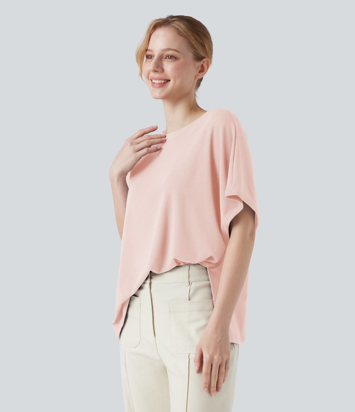 T-shirt col rond manches chauve-souris coupe décontractée