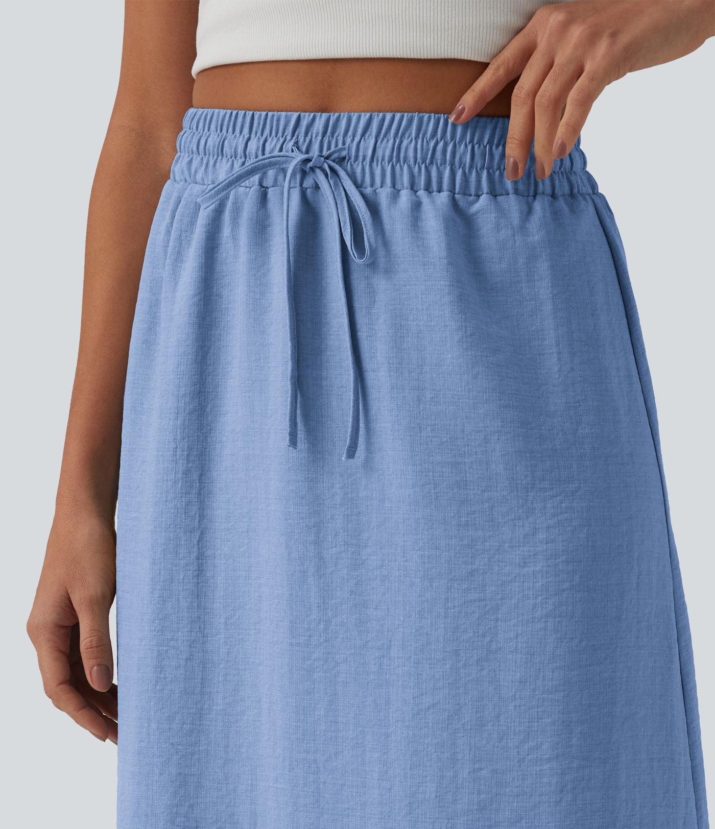 Jupe longue casual aspect lin taille haute avec cordon de serrage