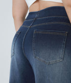 Halara Flex™ Jeans Larges Casual Taille Haute Multiples Poches Lavés Élastiques et Tricotés Grande Taille