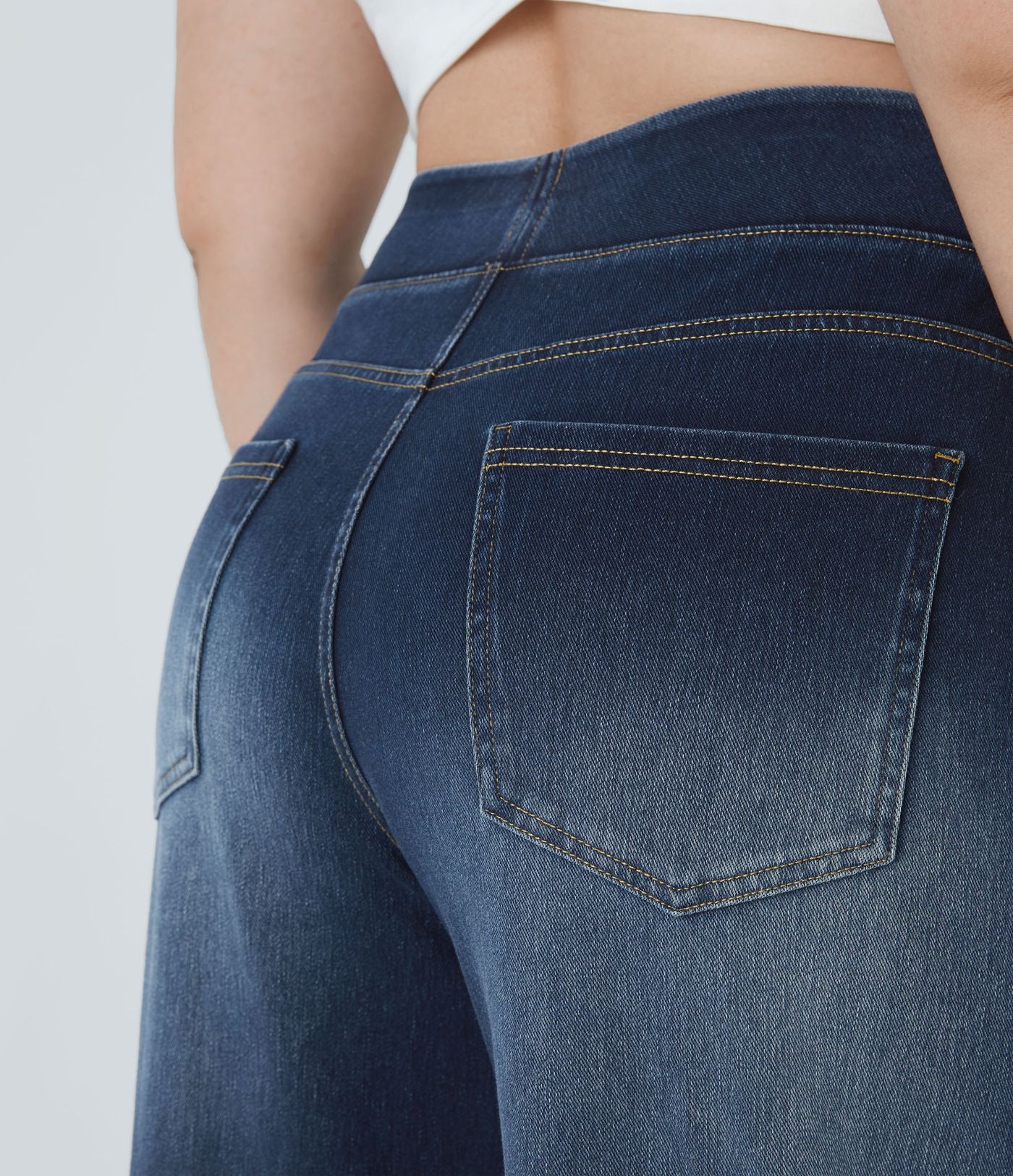 Halara Flex™ Jeans Larges Casual Taille Haute Multiples Poches Lavés Élastiques et Tricotés Grande Taille