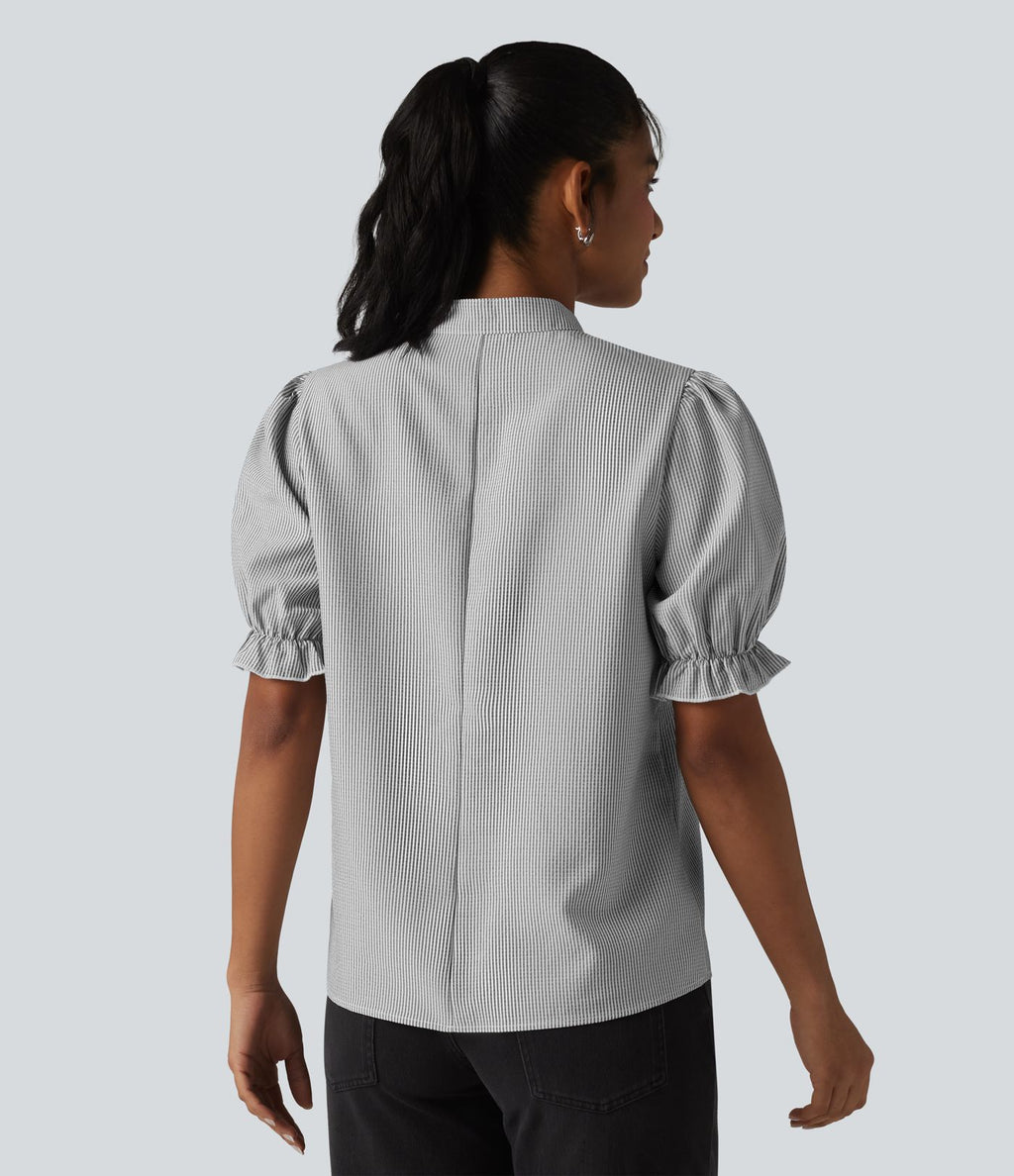 Chemise casual à rayures manches courtes bouffantes