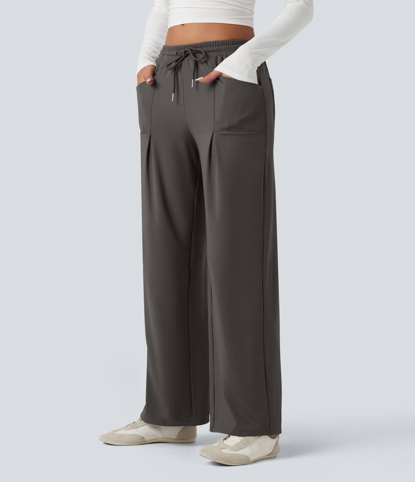 Pantalon tailleur large taille moyenne avec cordon de serrage Halara Flex™ DayStretch avec poches