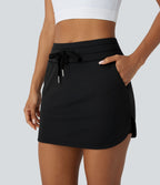 Softlyzero™ QuickDry Jupe de golf courte deux-en-un à taille haute avec poches latérales, ourlet arrondi, cordon de serrage - Poche pour tee de golf