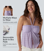 Débardeur dos nu avec soutien-gorge intégré, col licou, lien dans le dos et bordure ondulée