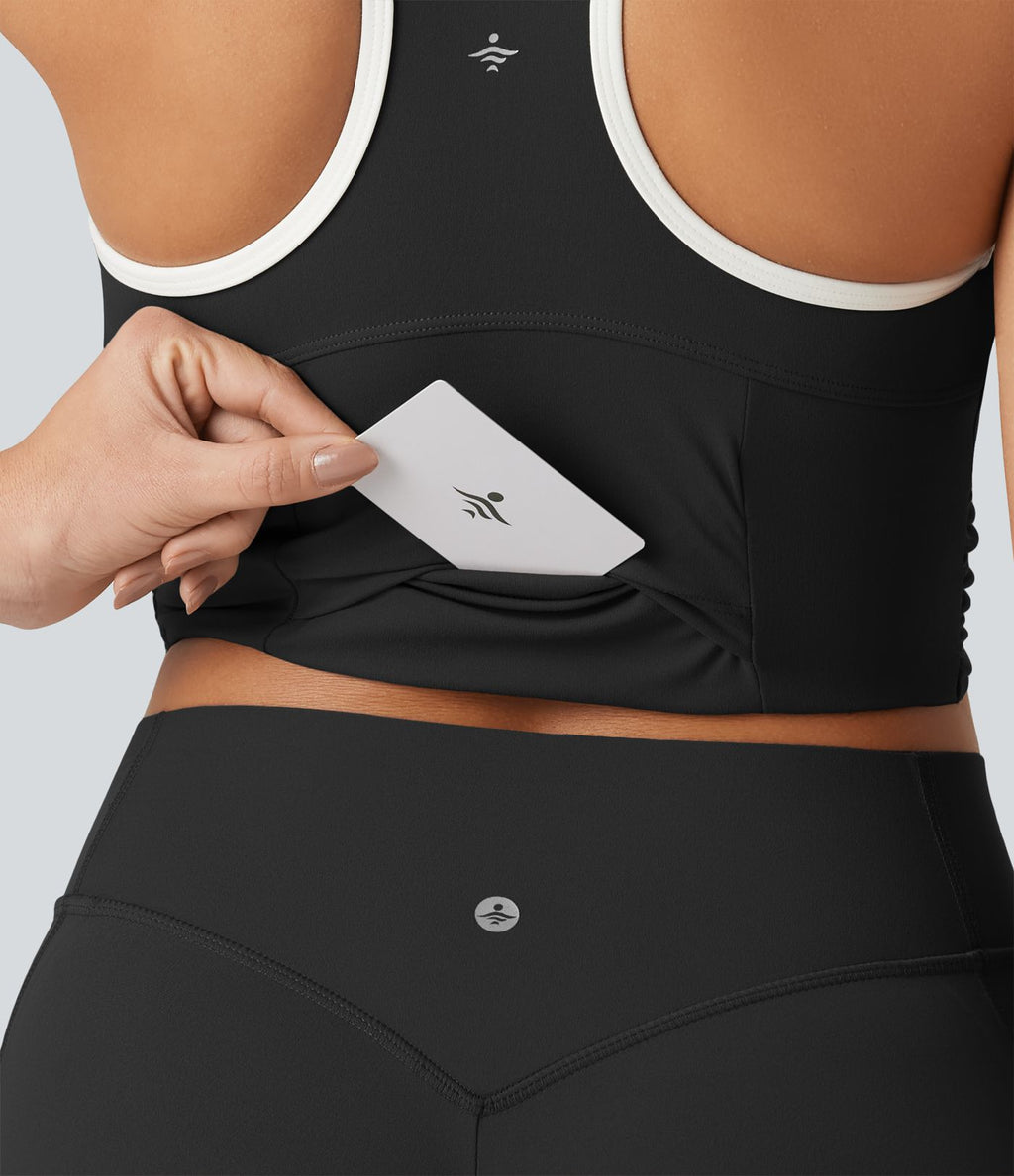 Halara UltraSculpt™ Débardeur de yoga col U dos nageur color block avec soutien-gorge intégré et poche