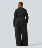 Combinaison grande taille à manches longues et jambes larges avec brassière intégrée