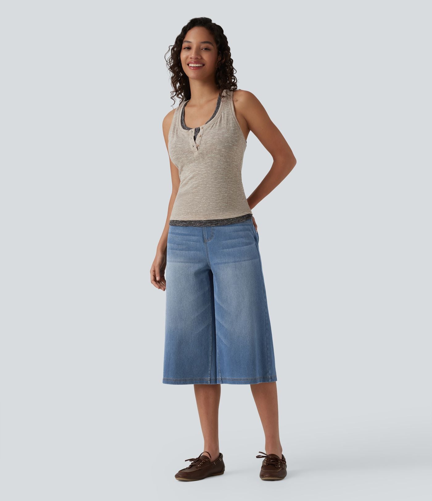 Jean capri ample Halara Flex™ taille haute gainant avec poches