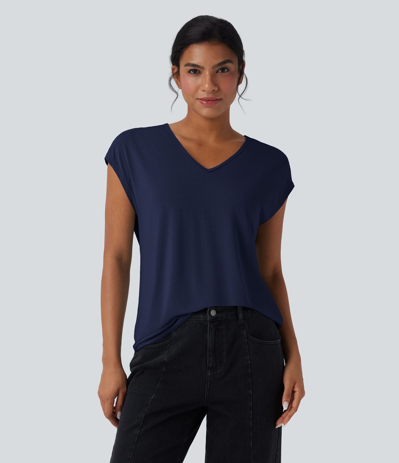 T-shirt casual col V manches courtes