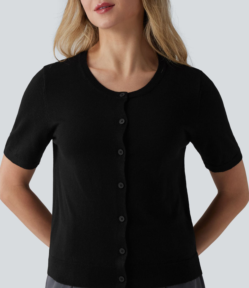 Gilet de travail col rond manches courtes mélange laine