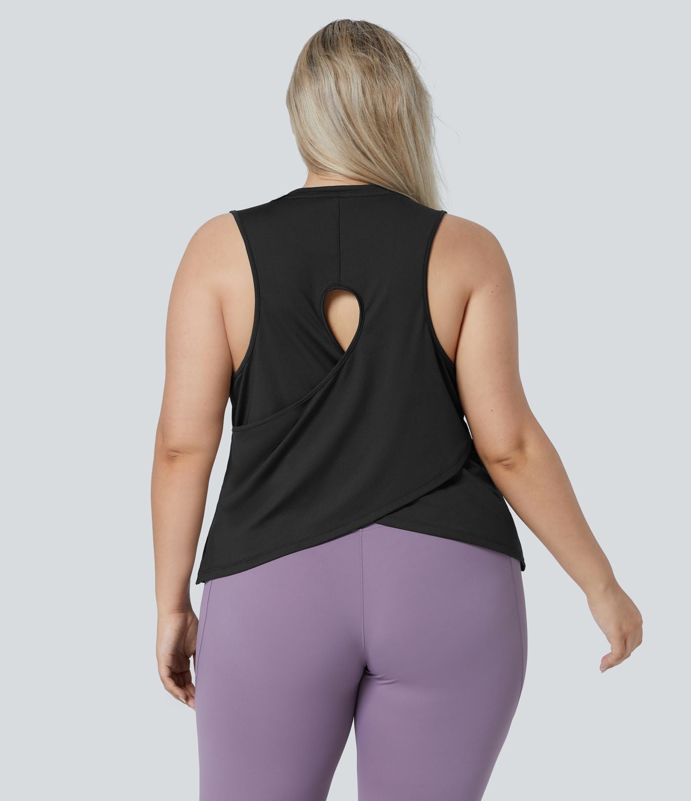 Débardeur de Yoga Grande Taille avec Découpe et Ourlet Croisé Uni