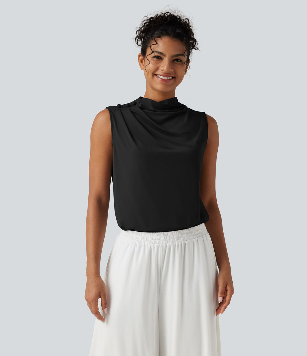 Haut tailleur sans manches à col cheminée et dos à découpe goutte d'eau à effet frais InstantCool, protection solaire UPF50+