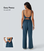 Combinaison de yoga Softlyzero™ Airy à doubles bretelles, dos nu, avec effet torsadé et poches latérales Cool Touch - Édition Easy Peasy