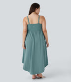 Breezeful ™ Dos Nu Asymétrique Ourlet Croisé 2 Pièces Poche Latérale Fluide Midi Séchage Rapide Casual Robe Grande Taille