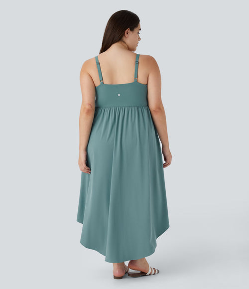 Breezeful ™ Dos Nu Asymétrique Ourlet Croisé 2 Pièces Poche Latérale Fluide Midi Séchage Rapide Casual Robe Grande Taille
