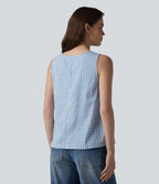 Débardeur casual col rond en vichy froissé avec poches