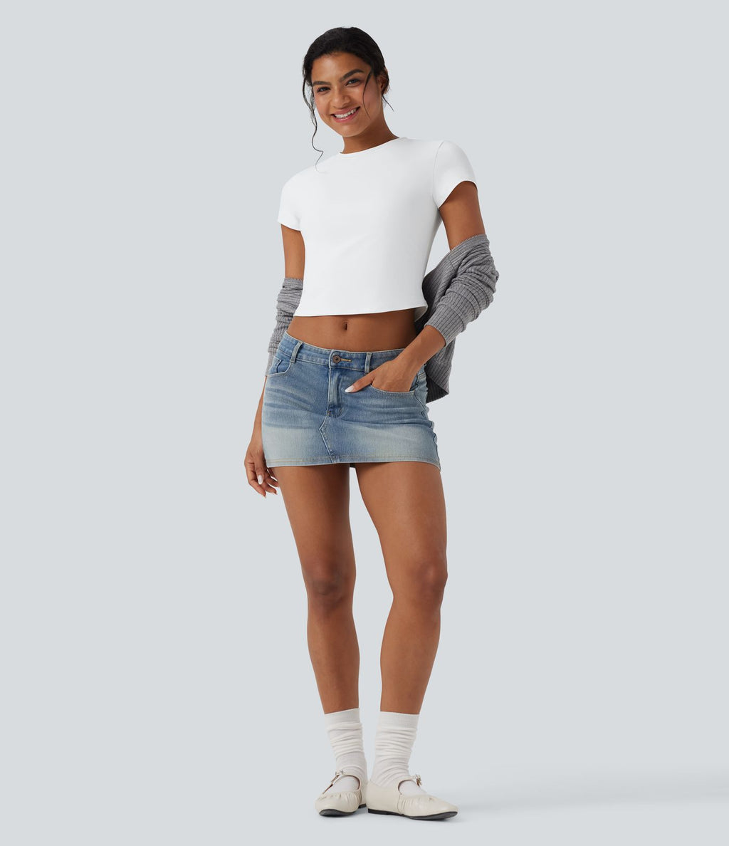 T-shirt baby tee décontracté court ajusté col rond