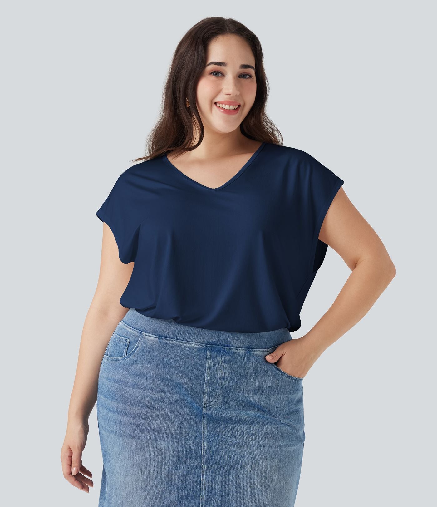 T-shirt décontracté grande taille col V manches courtes