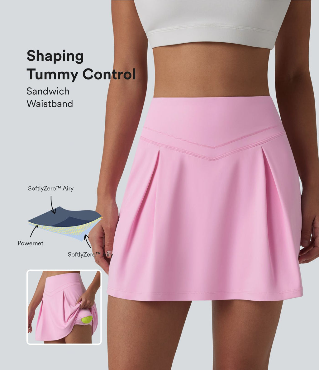 Jupe de sport 2-en-1 SoftlyZero™ Airy, taille mi-haute, effet ventre plat, froncée, avec poches - Protection solaire UPF50+