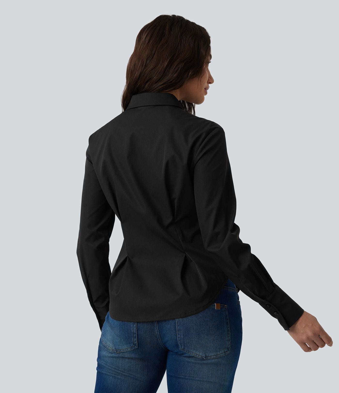 Chemise casual manches longues à ourlet arrondi