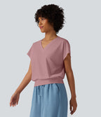 Haut de sport yoga oversize col V à manches courtes effet frais InstantCool à séchage rapide