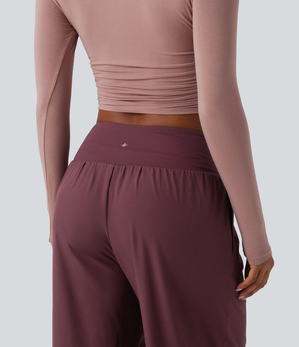 Pantalon ample décontracté taille basse croisée avec poches