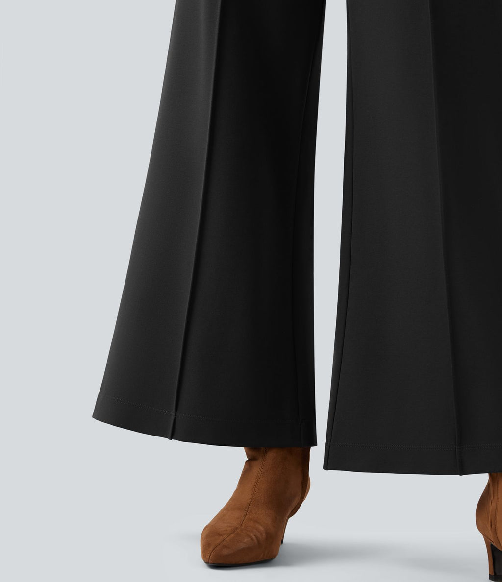 Pantalon tailleur taille haute évasé ample en ponte roma résistant