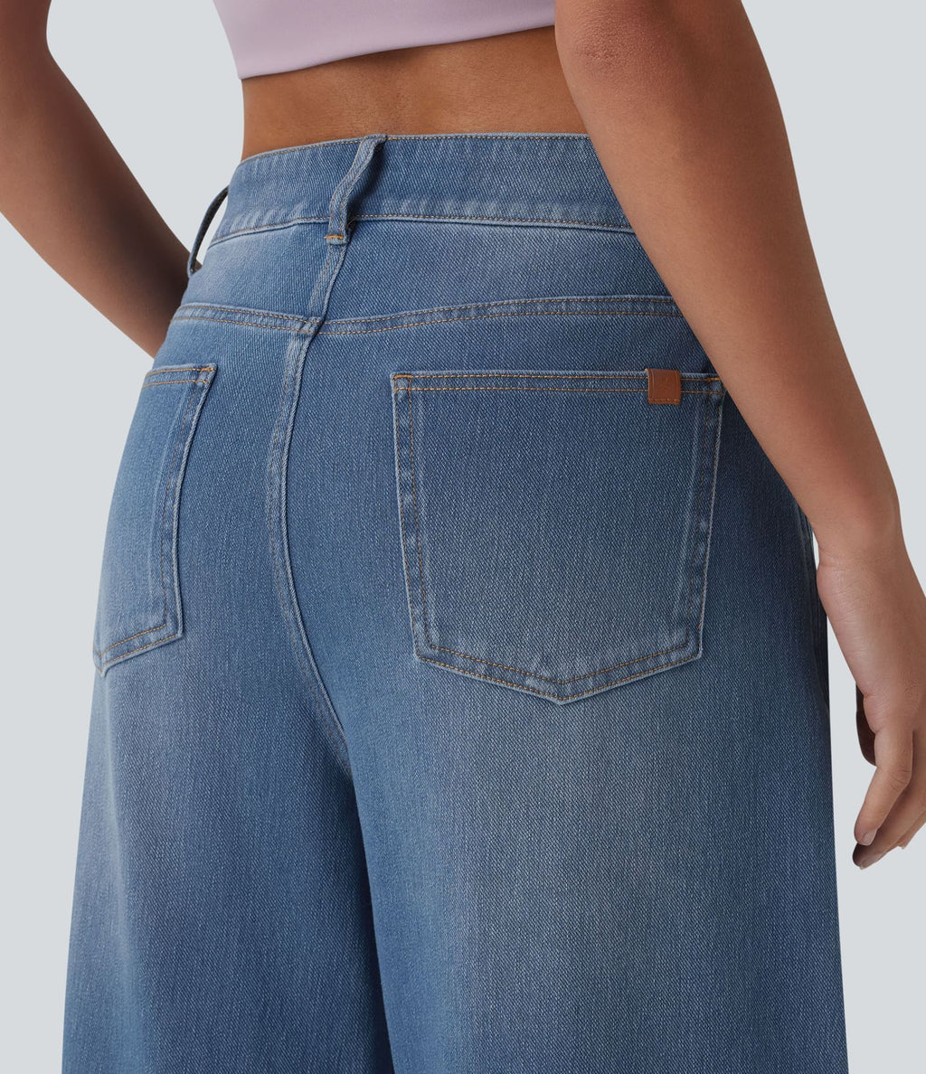 Jean Barrel 7/8 taille basse Halara Flex™ avec poches zippées