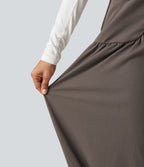 Jogging baggy taille haute effet lin froncé avec poches