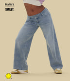 Halara X Smiley® Halara Flex™ Jean large décontracté asymétrique taille basse en lyocell délavé avec poches