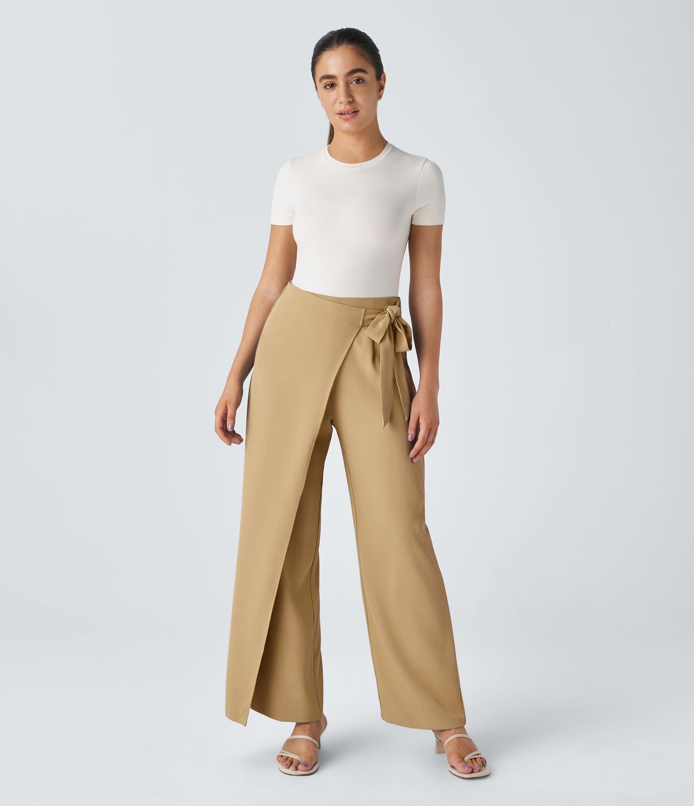 Pantalon Tailleur Large Fluide Taille Haute Fermeture Éclair Invisible