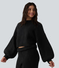 Pull décontracté à col rond et manches bouffantes
