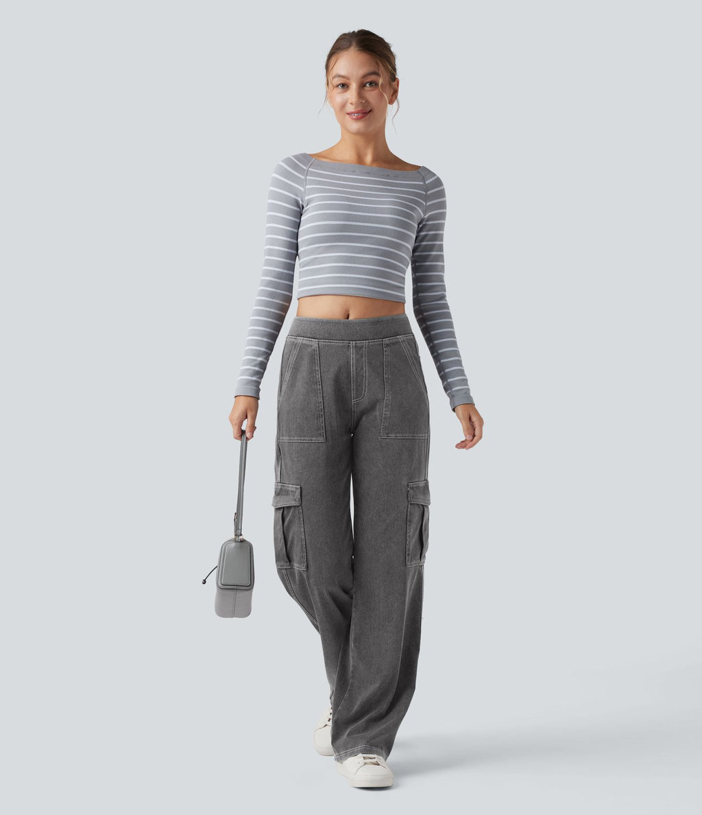 Halara Flex™ Taille Mi-Haute Multiples Poches Jambe Droite Jean Cargo Décontracté Extensible