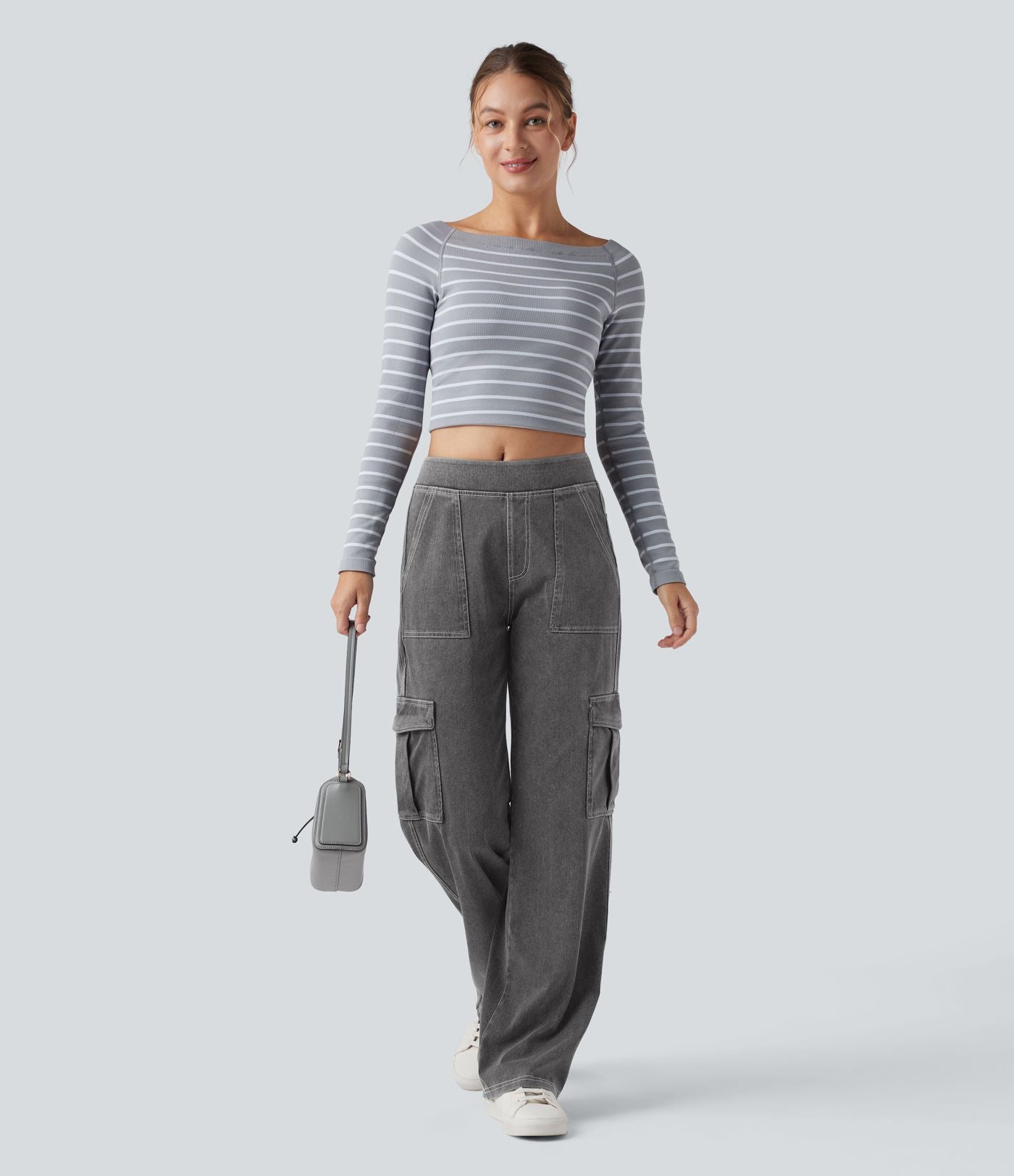 Halara Flex™ Taille Mi-Haute Multiples Poches Jambe Droite Jean Cargo Décontracté Extensible
